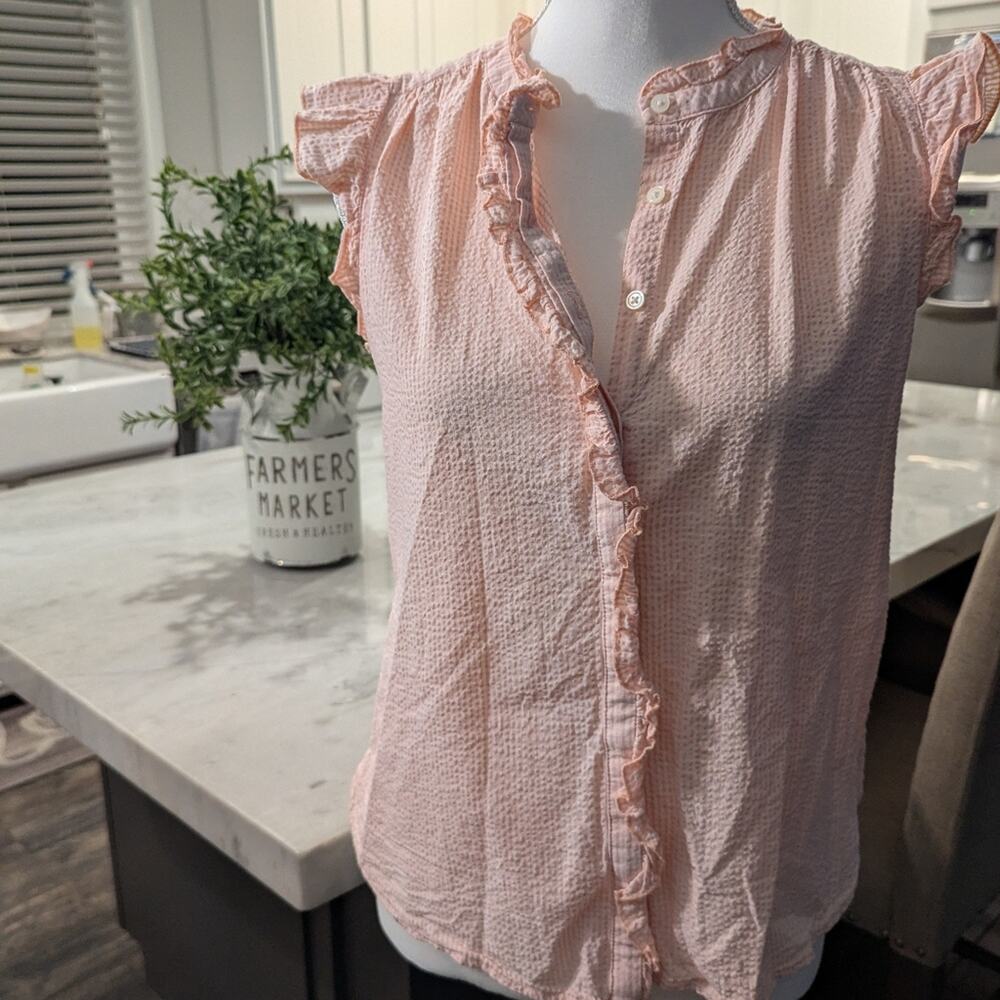 #301 Ruffled Pink Button-Up Top from The Loft